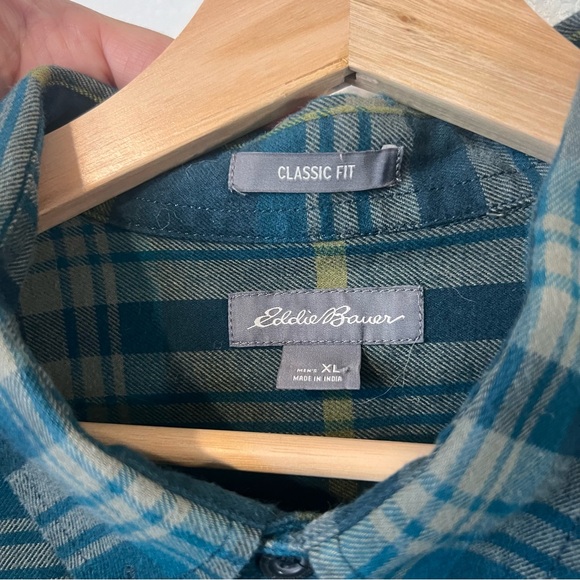 Eddie Bauer Green Plaid Classic Cotton Button Up Shirt XL - Picture 3 of 7